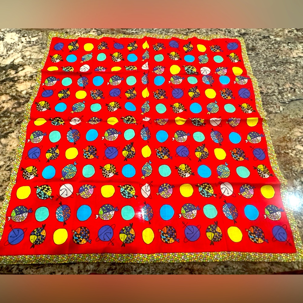 Vivienne Westwood Red Multicolor Polka Dot Silk Scarf